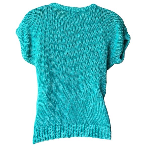 Vtg 80s KORET Turquoise Short Sleeve Pom Pom Cableknit Sweater Sz M Preppy Mom - Picture 14 of 15